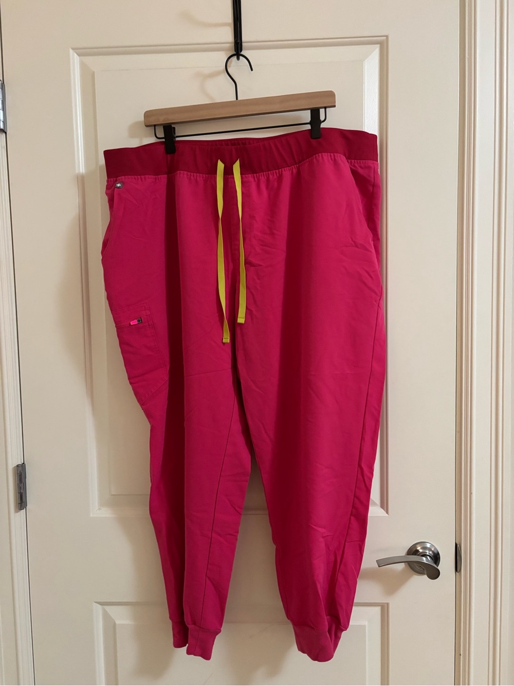 Figs Women's Hot Pink Joggers with Yellow Drawstring